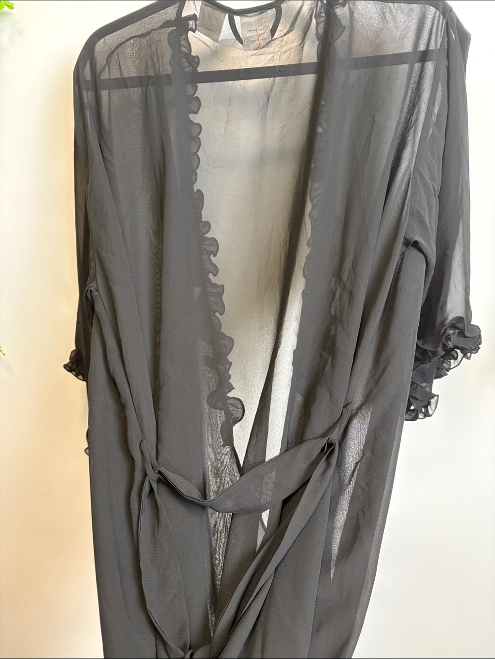 Sheer Ruffled Black Kimono Robe - Women's Intimates - Picture 10 of 12